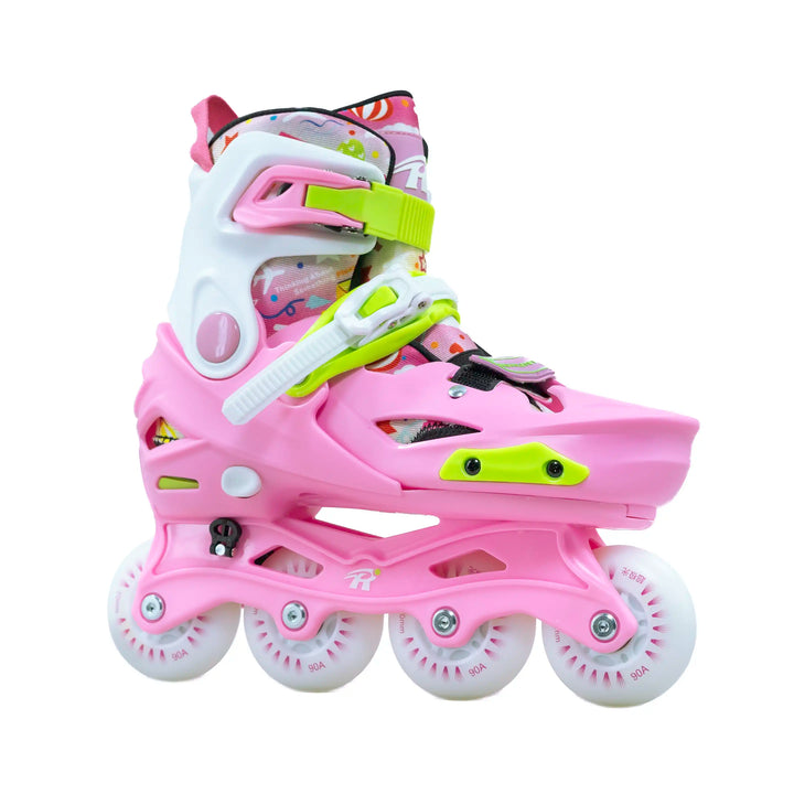 Patins Inline Infantil RV Pink Ajustável do 30 ao 37 Rosa Com LED