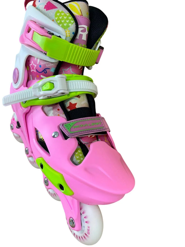 Patins Inline Infantil RV Pink Ajustável do 30 ao 37 Rosa Com LED