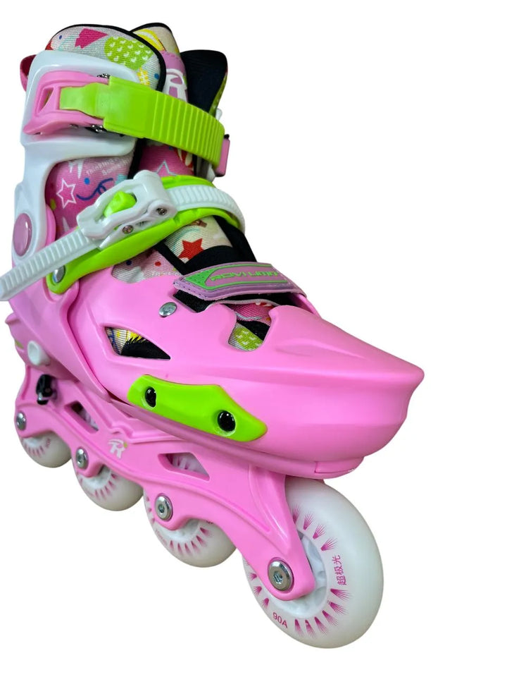 Patins Inline Infantil RV Pink Ajustável do 30 ao 37 Rosa Com LED