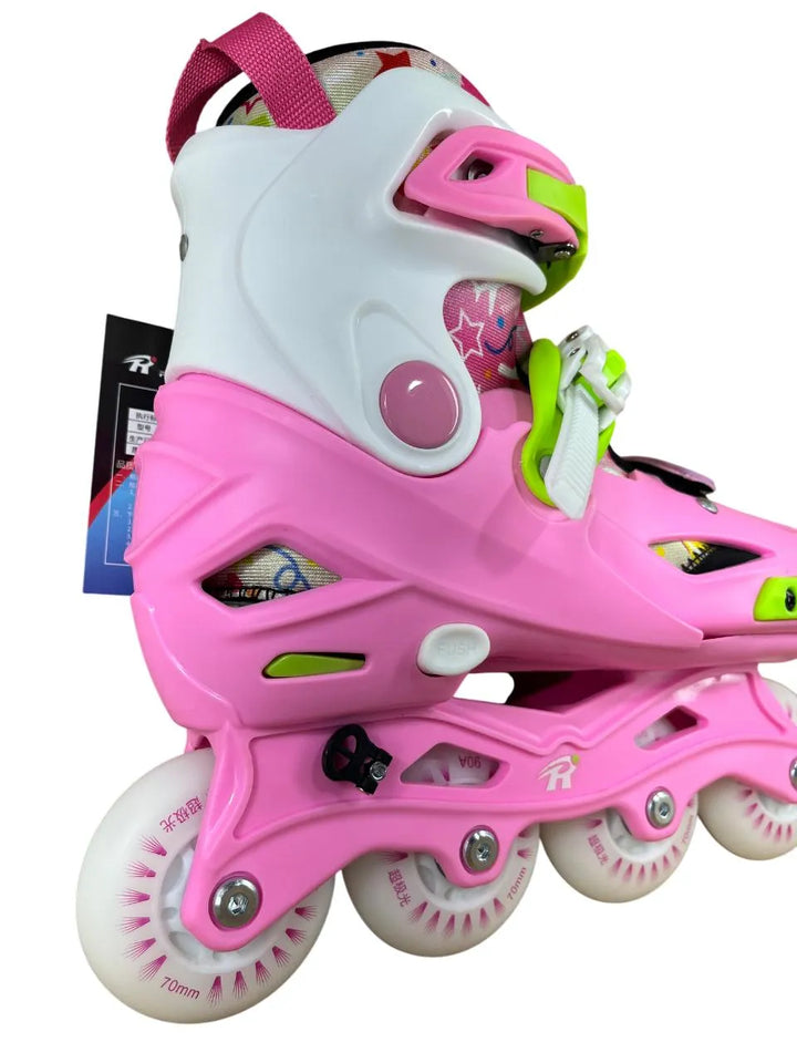Patins Inline Infantil RV Pink Ajustável do 30 ao 37 Rosa Com LED