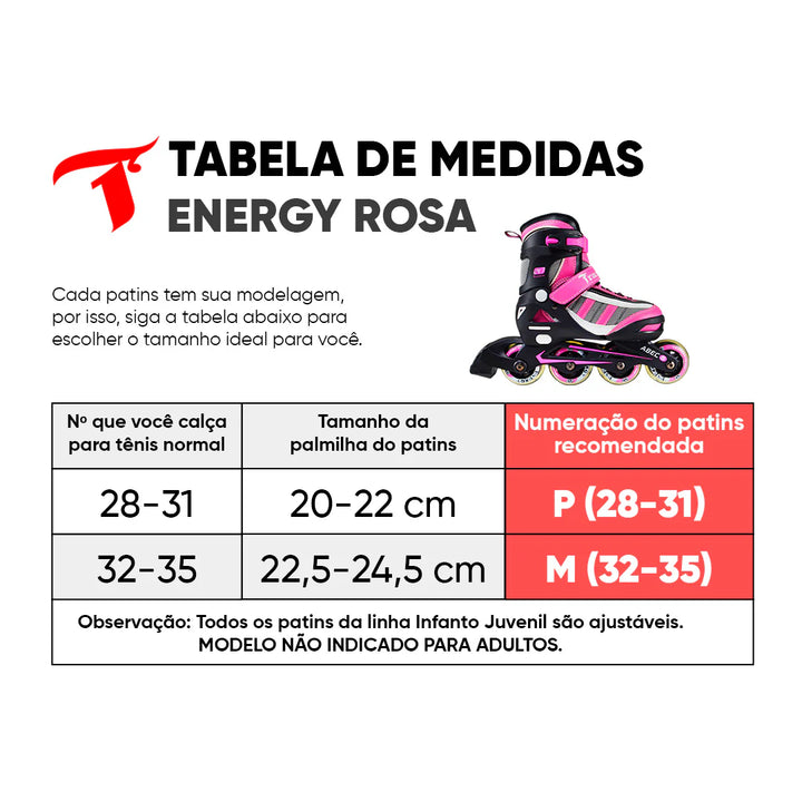 Patins Infantil Ajustavel Traxart Energy Rosa