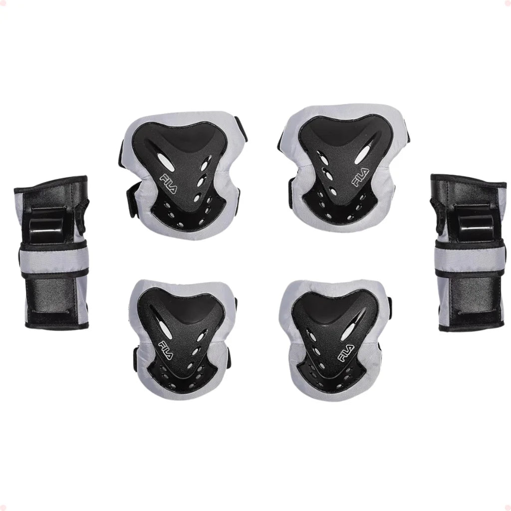 Kit de proteção Fila infantil Cinza + Capacete Fila Ajustável