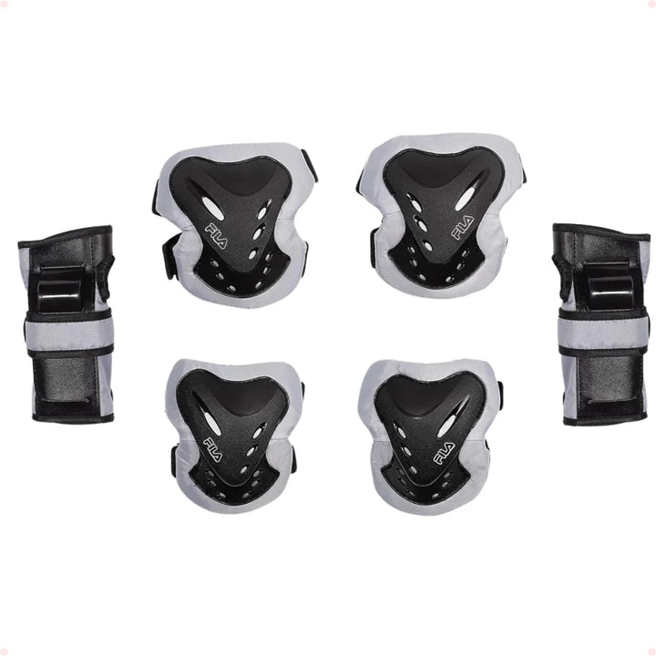 Kit de proteção Fila infantil Cinza + Capacete Fila Ajustável