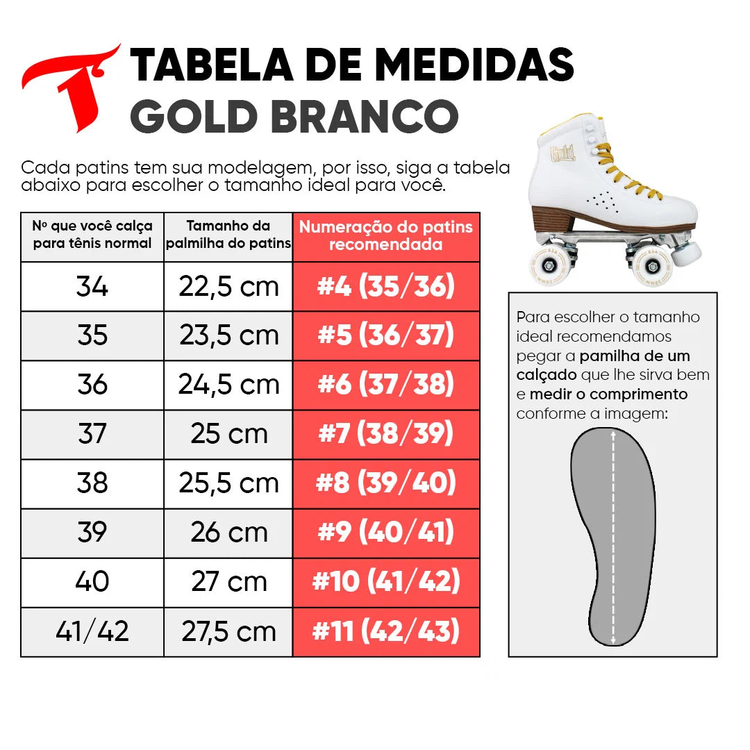 Patins Quad Traxart Gold Branco Tradicional Roller Dance 58mm