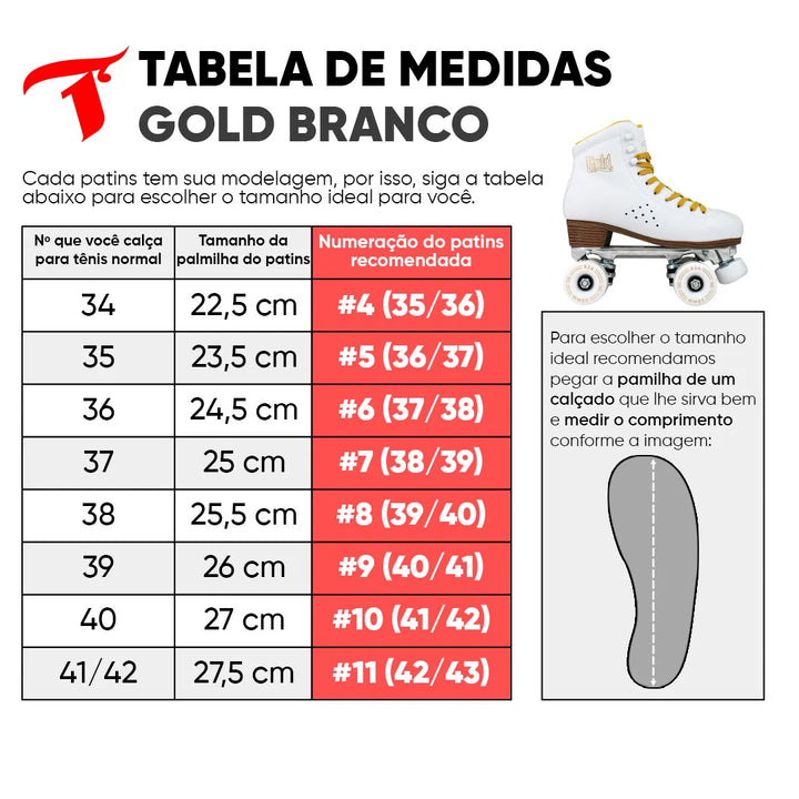 Patins Quad Traxart Gold Branco Tradicional Roller Dance 58mm