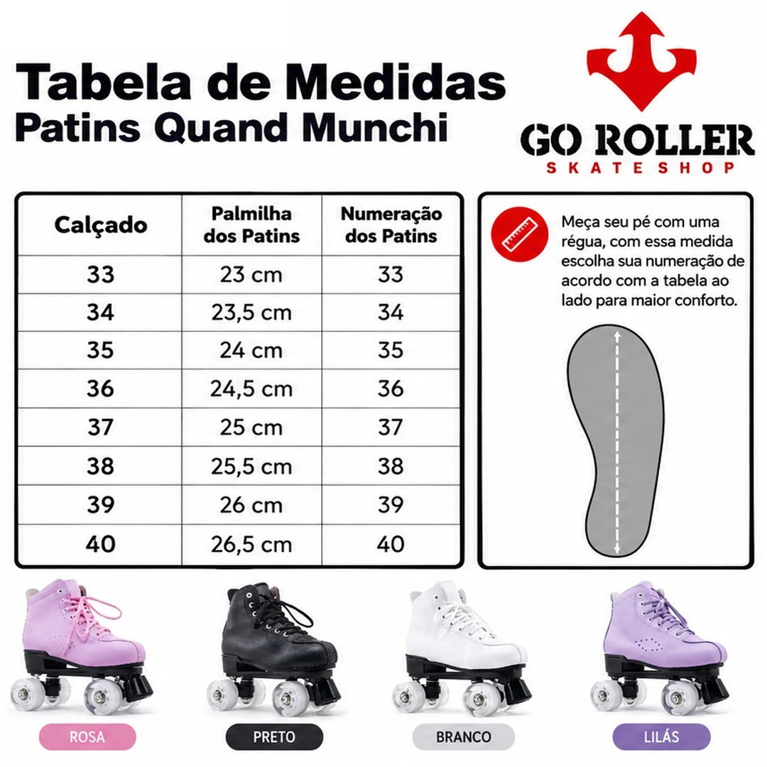 Patins Quad Tradicional Munchi Preto Com Rodas 58x32mm Abec-5