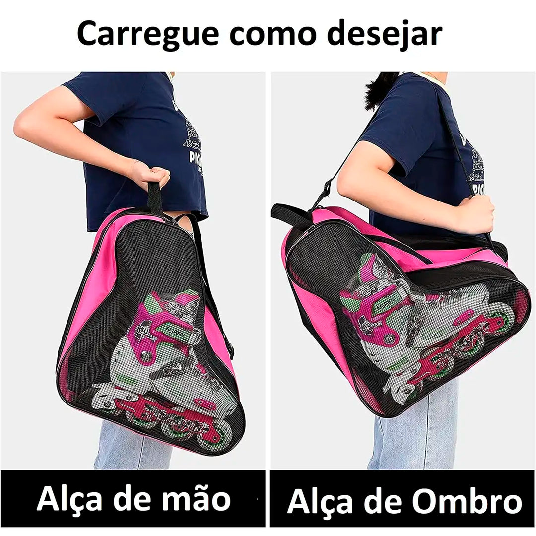 Bolsa Bag de Tranporte para Patins Inline ou Quad Go Roller cor Rosa