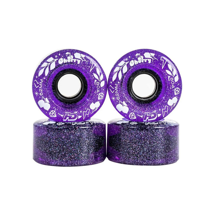 Rodas para patins Quad 62mm 80a Cherry Glitter Brilliant Roxo 8 unidades