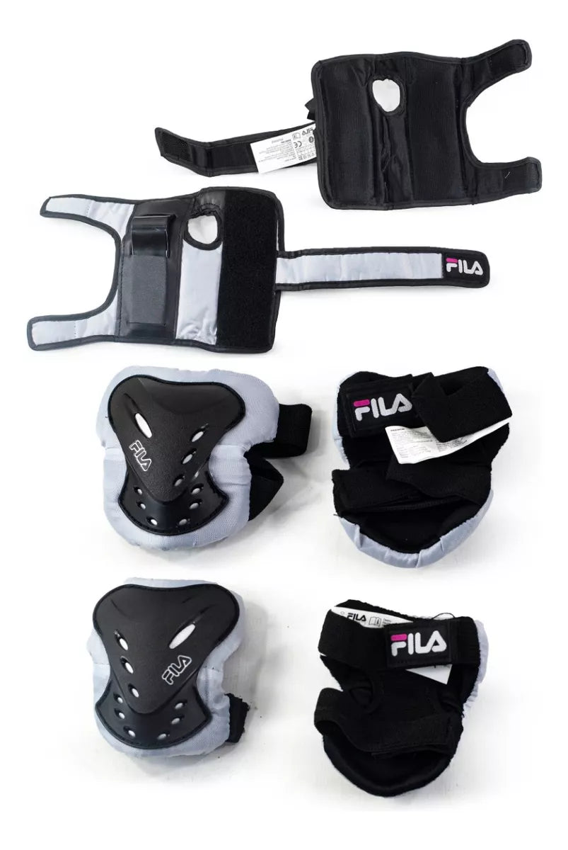 Kit de proteção Fila infantil Cinza + Capacete Fila Ajustável