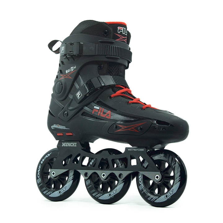 Patins Fila Houdini Profissional Preto e Vermelho Base Híbrida 110mm Abec