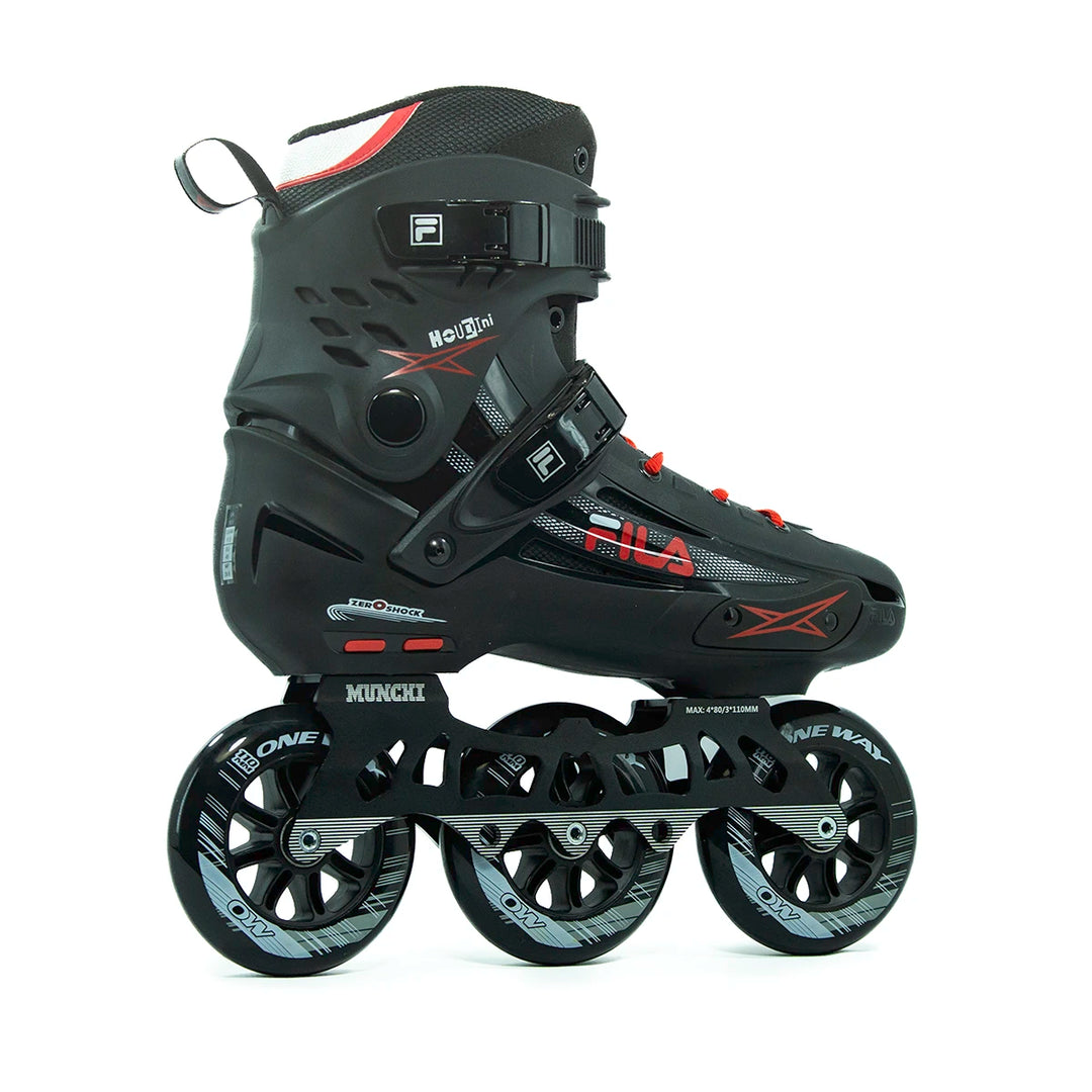 Patins Fila Houdini Profissional Preto e Vermelho Base Híbrida 110mm Abec