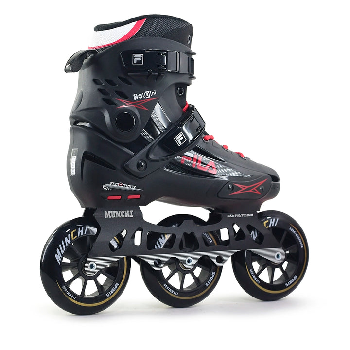 Patins Fila Houdini Profissional Preto e Vermelho Base Híbrida 110mm Abec7 Rodas Munchi