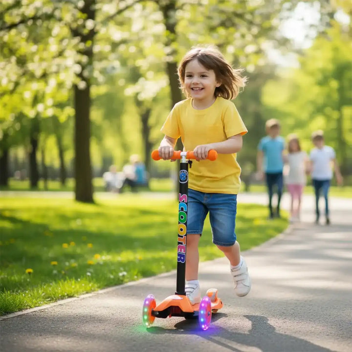 Patinete Infantil 4 Rodas LED Colorido 60kg Laranja