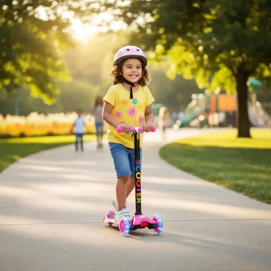 Patinete Infantil 4 Rodas LED Colorido 60kg Rosa