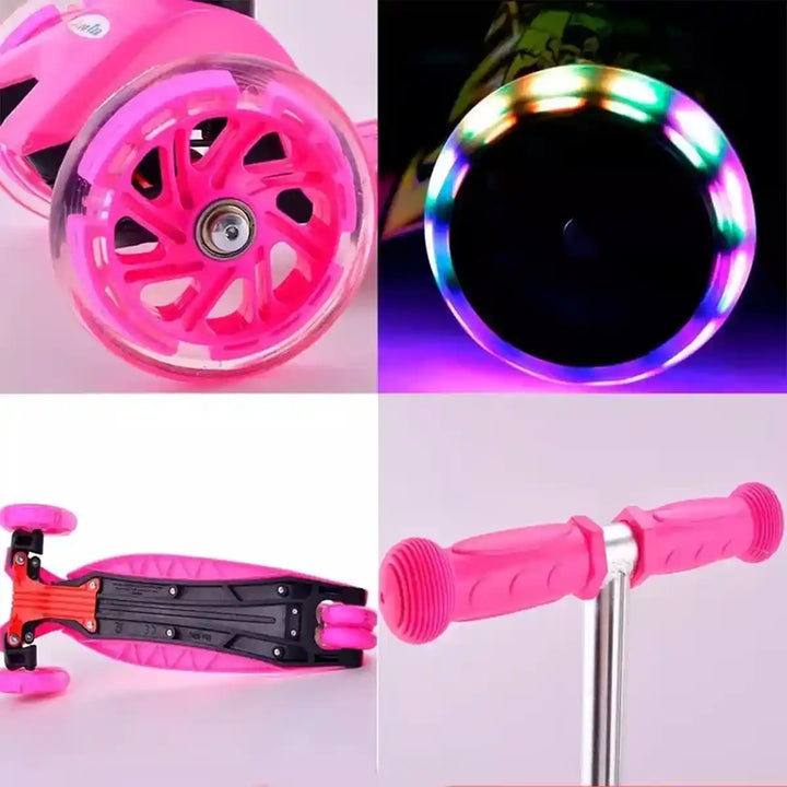 Patinete Infantil 4 Rodas LED Colorido 60kg Rosa
