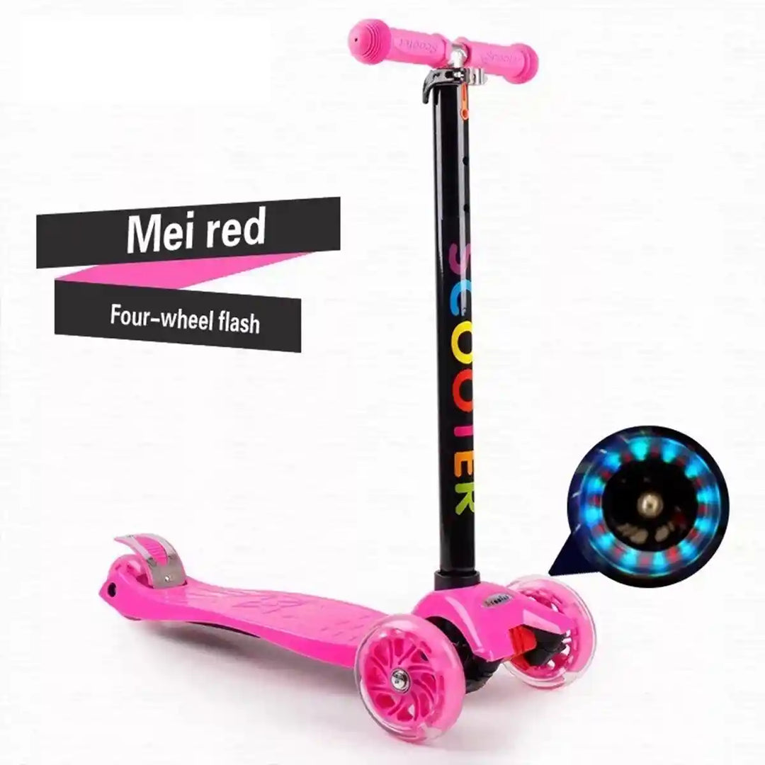 Patinete Infantil 4 Rodas LED Colorido 60kg Rosa