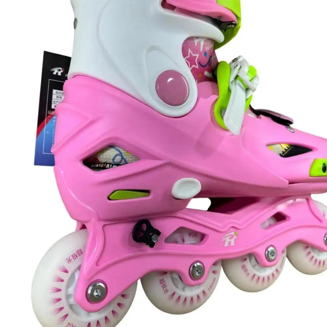Patins Inline Infantil RV Pink Ajustável do 30 ao 37 Rosa Com LED