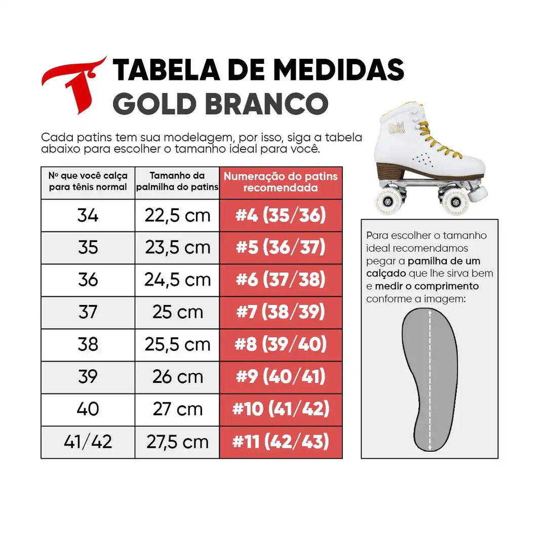 Patins Quad Traxart Gold Branco Tradicional Roller Dance 58mm