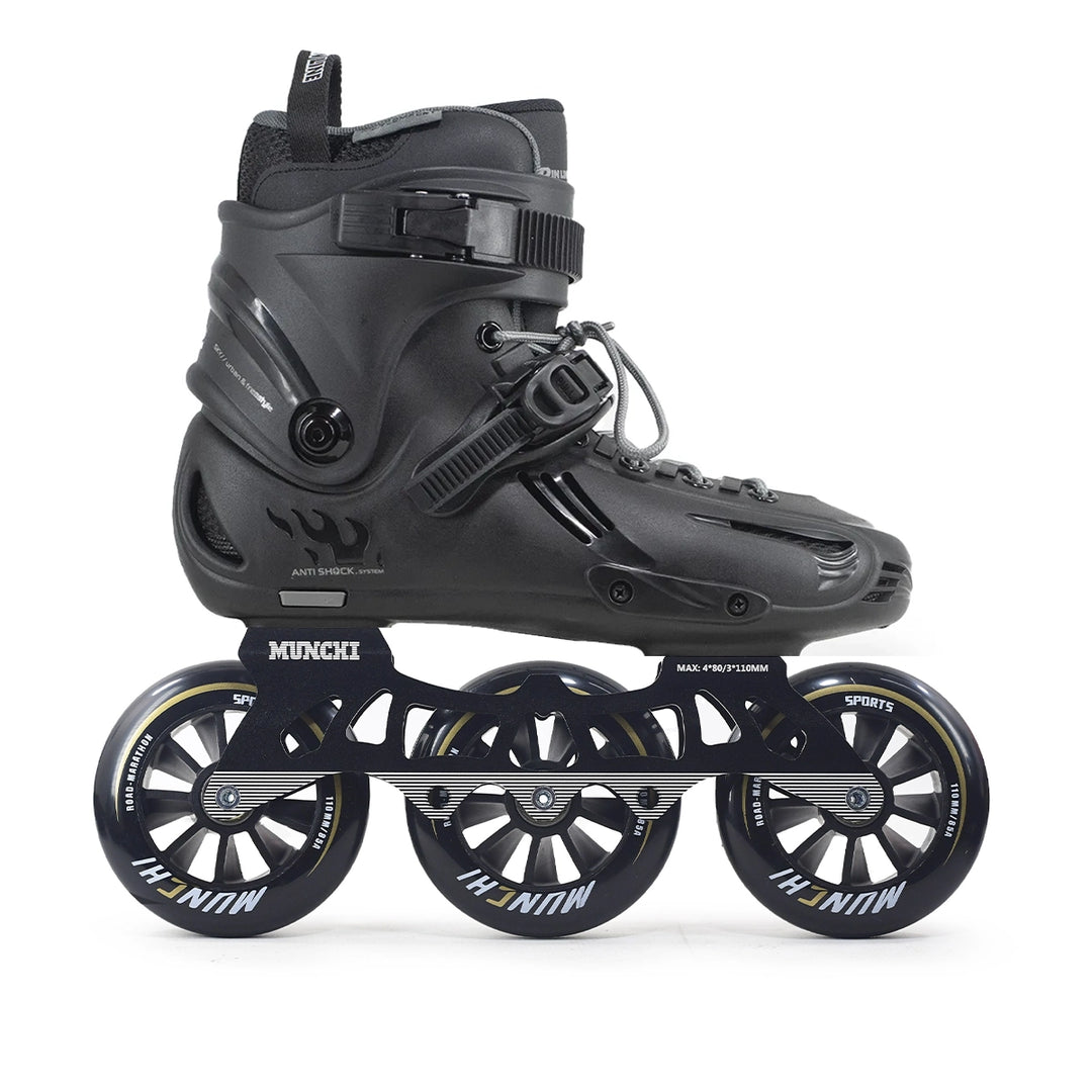 Patins HD Inline Sky Black Stone Base Híbrida 110mm Abec-9