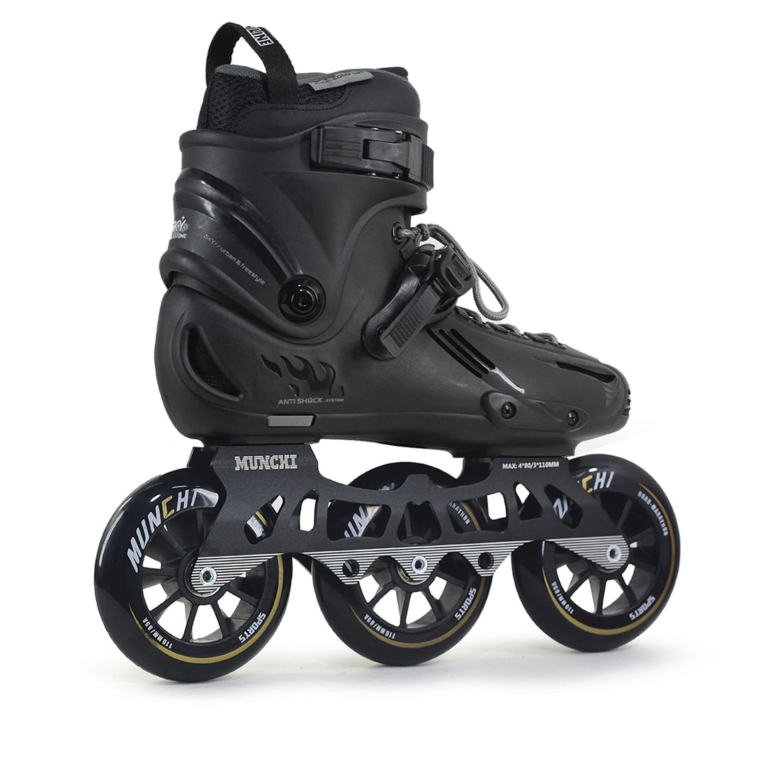 Patins HD Inline Sky Black Stone Base Híbrida 110mm Abec-9