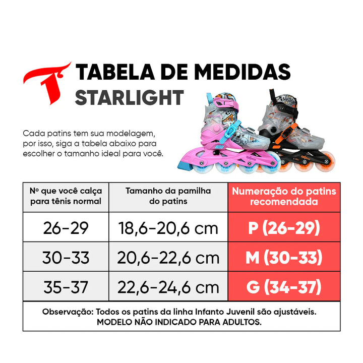 Patins Traxart Infantil Ajustável Star Light Com LED Abec-9