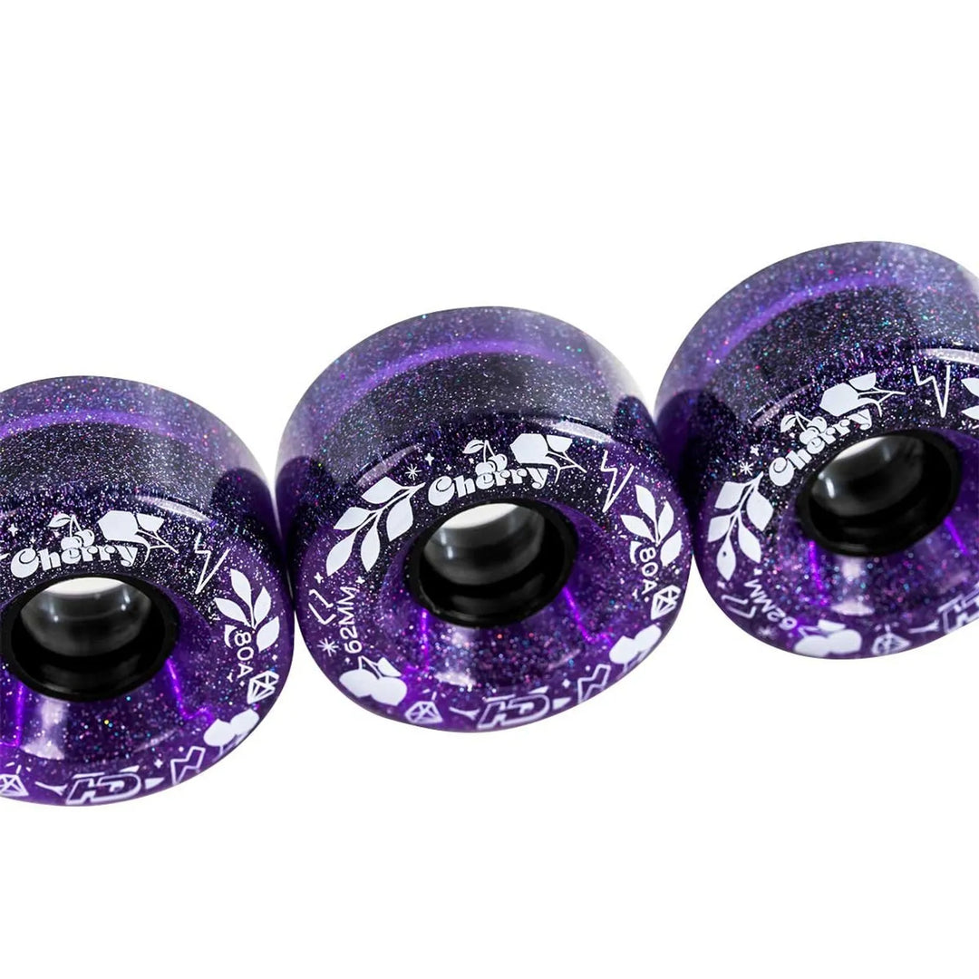 Rodas para patins Quad 62mm 80a Cherry Glitter Brilliant Roxo 8 unidades