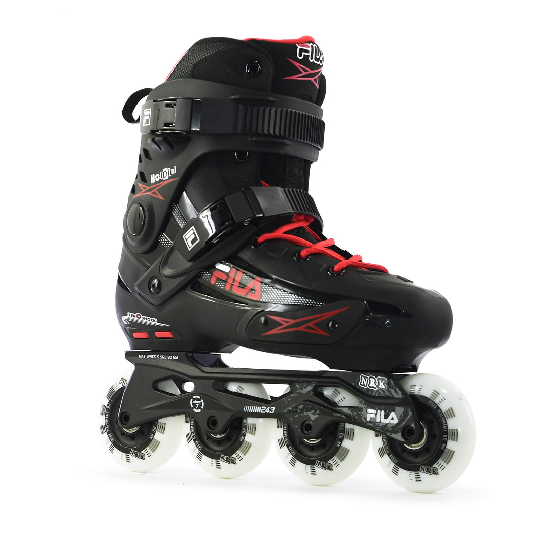 Patins Inline Roller Fila Houdini Preto Vermelho Base NRK Fun 80mm Abec 7