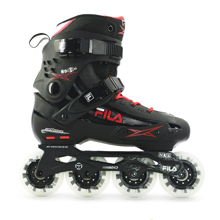 Patins Inline Roller Fila Houdini Preto Vermelho Base NRK Fun 80mm Abec 7