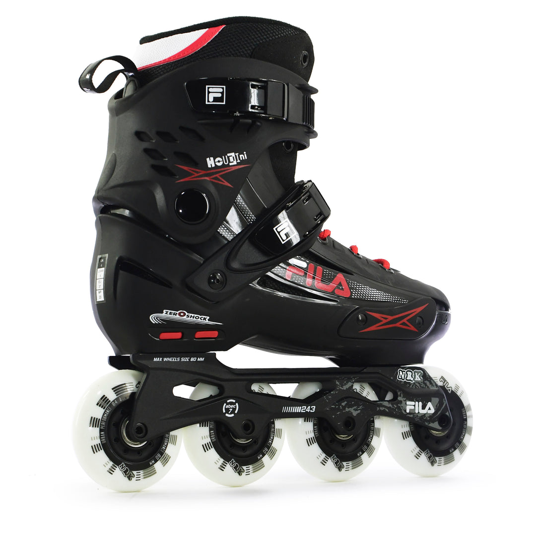 Patins Inline Roller Fila Houdini Preto Vermelho Base NRK Fun 80mm Abec 7